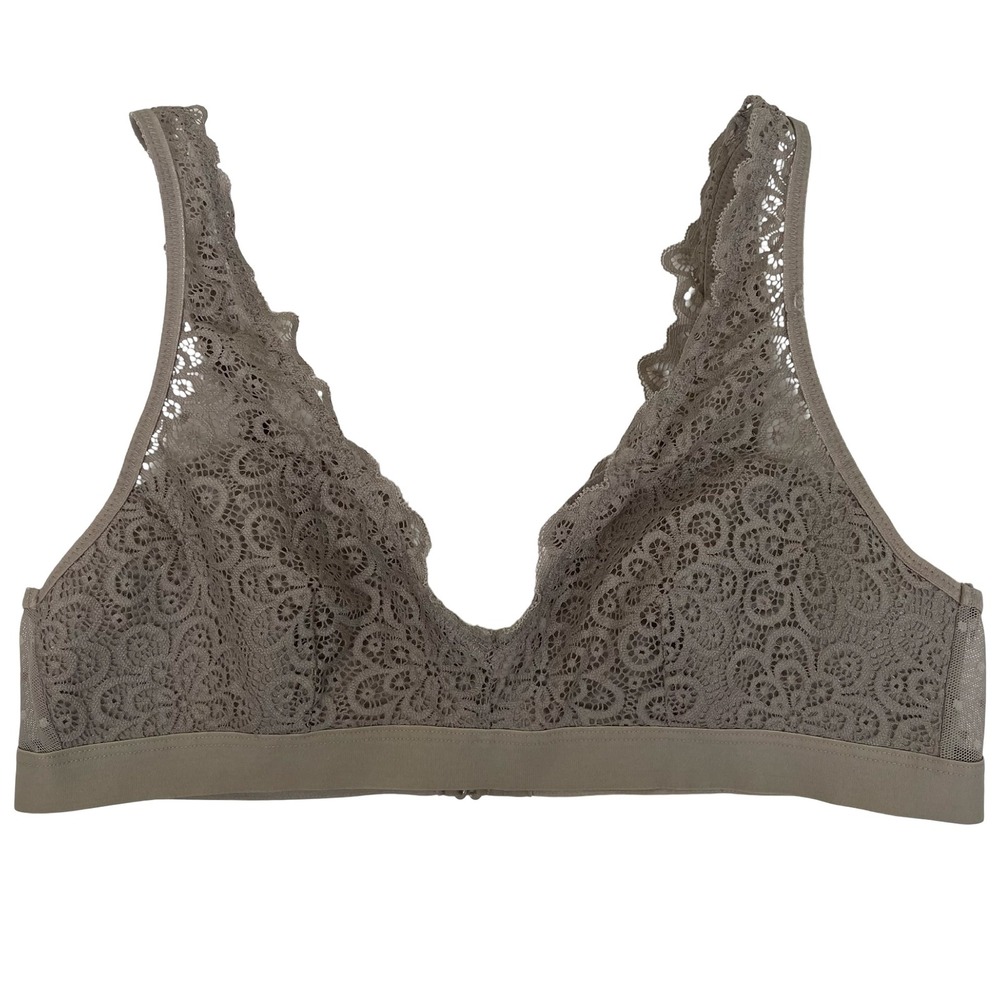 Aerie Lace Bralette Bra Taupe Polka Dot V Neck Wireless Bralette M Boho